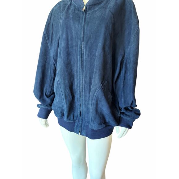 Bally Reversible Blue Suede Leather Bomber Jacket Vintage Sz 46 - Picture 3 of 16